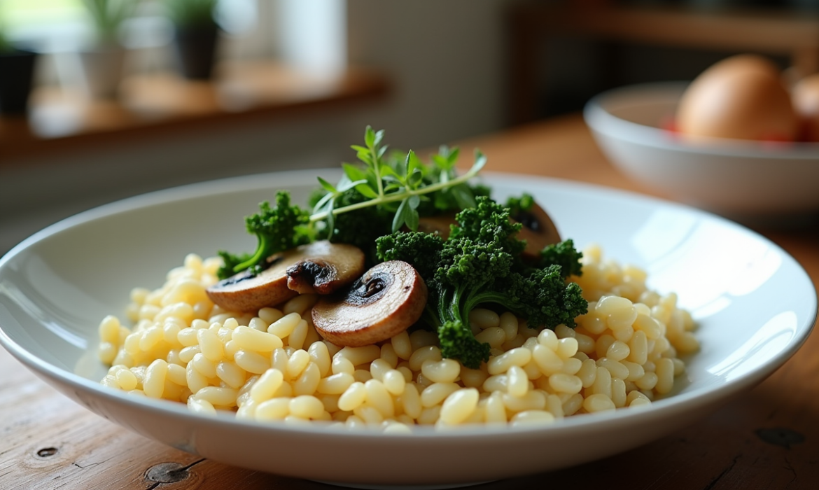 Recette de risotto crémeux au chou kale et champignons