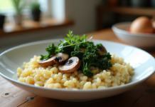 Recette de risotto crémeux au chou kale et champignons